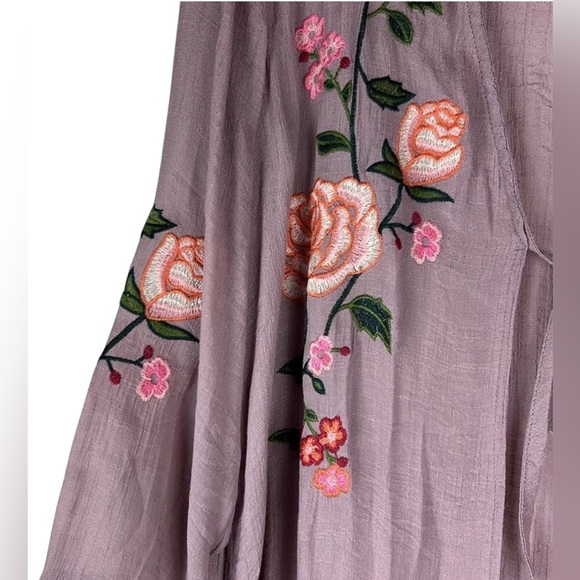 EN CREME Floral Embroidered Maxi Kimono/Duster w/Side Slits In Lavender L✨EUC✨ - Picture 4 of 10